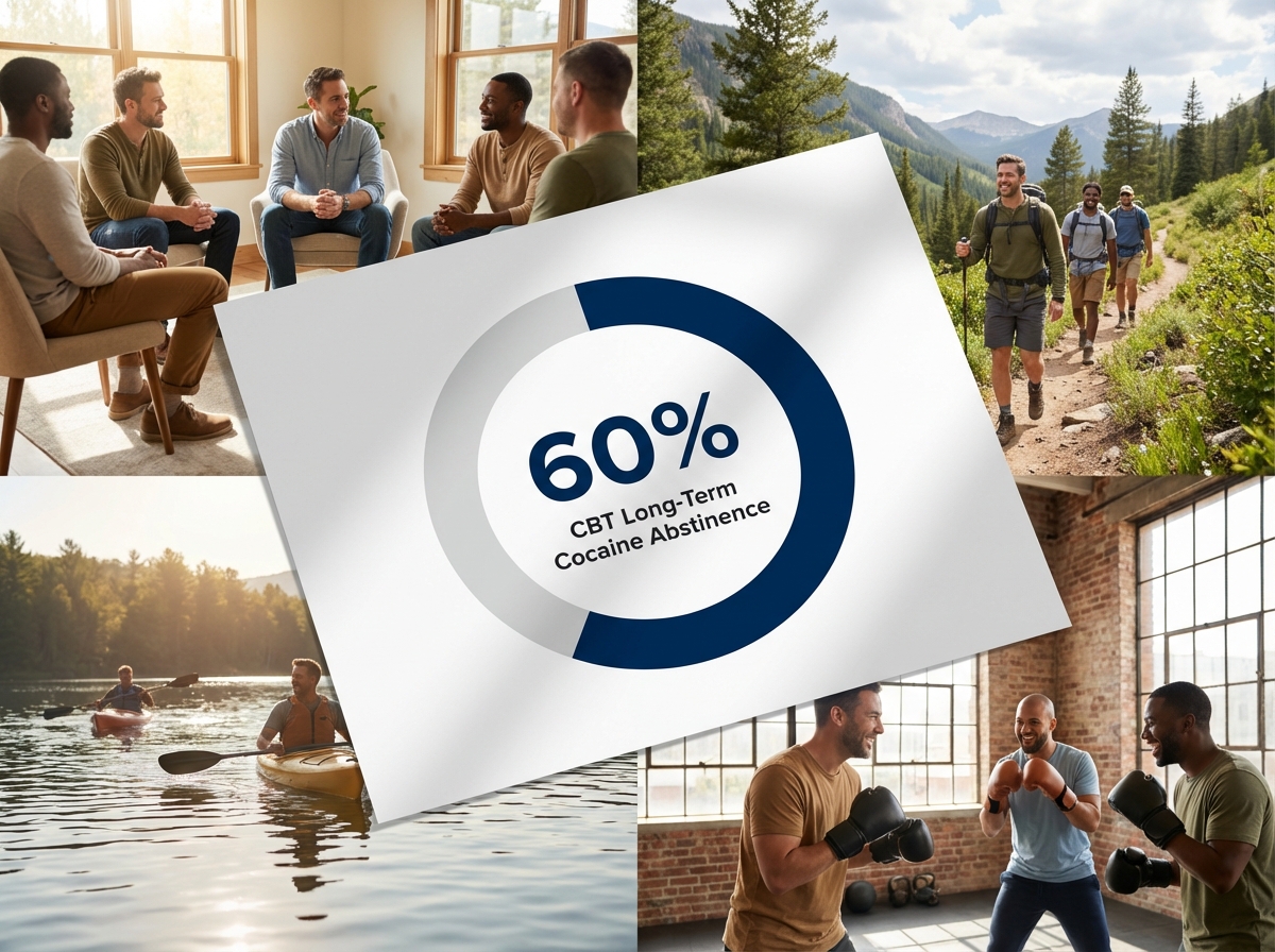 Infographic showing Long-Term Abstinence Rate with CBT for Cocaine Dependence: 60%