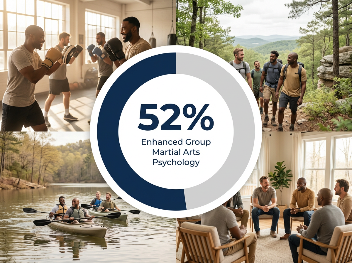 Infographic showing Increased Psychological Gains in Group Martial Arts: 52%