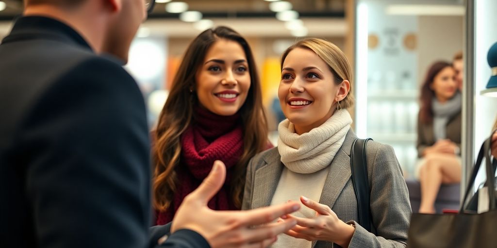 Salesperson engaging with a customer in a retail setting.