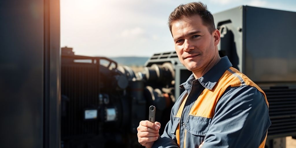 Field Service Lightning technician repairing equipment outdoors.