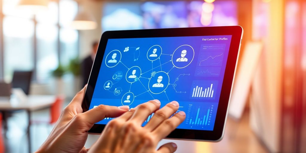 Person managing customer relationships on a tablet.