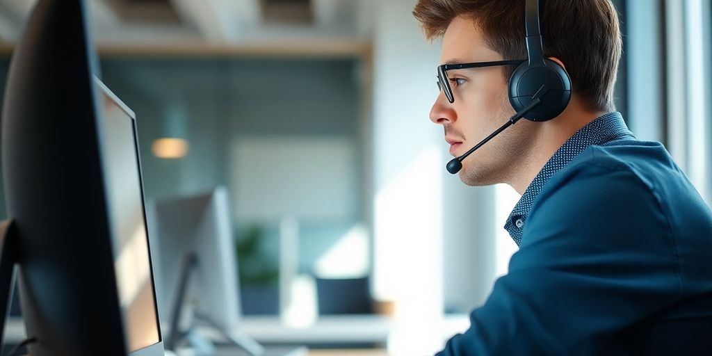 Person on phone in office