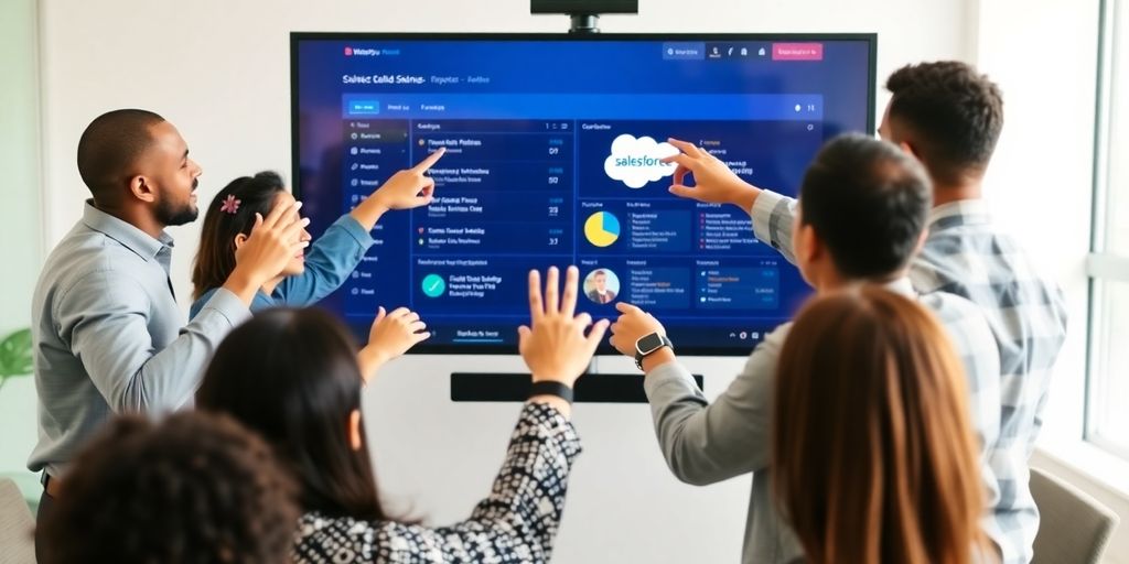 Team members collaborating with Salesforce