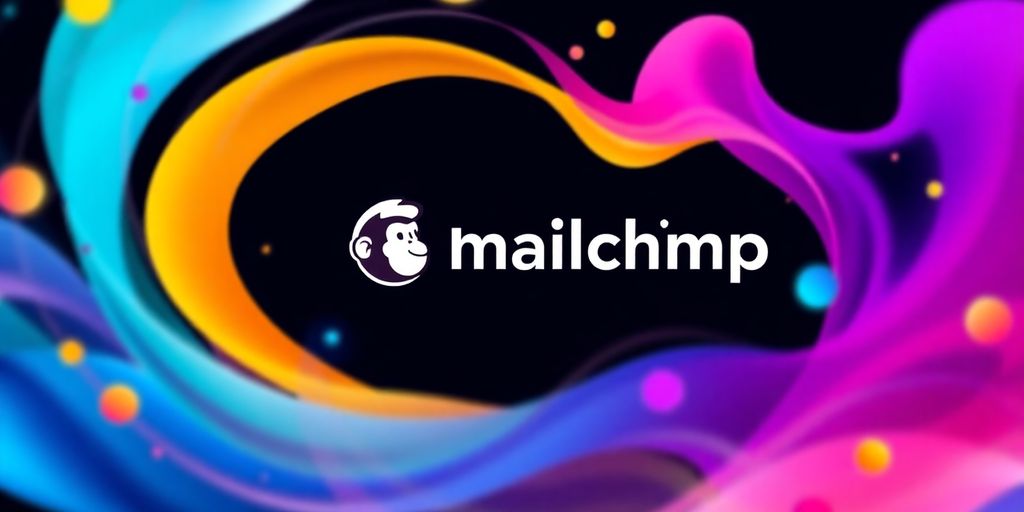 Mailchimp interface with colorful email marketing elements.