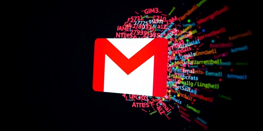 Gmail logo with swirling email addresses.