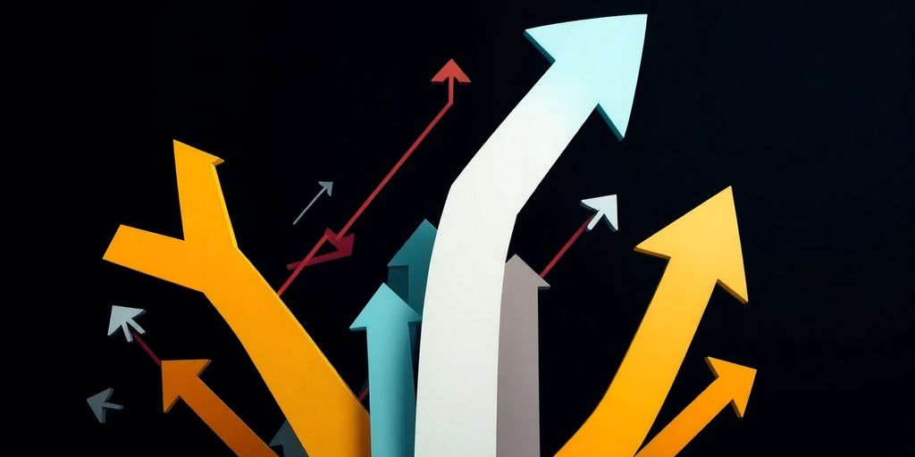 Business growth depicted with upward charting shapes.
