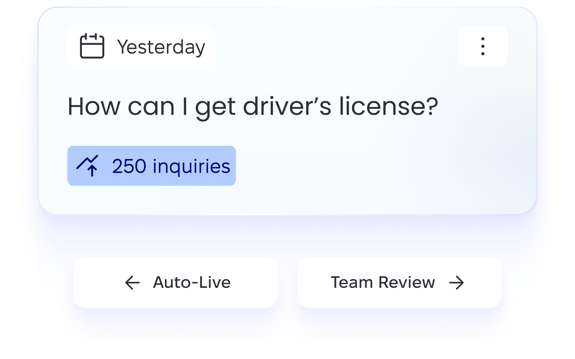 Chatbot management interface displaying options to either publish a response automatically or route it for team review, emphasizing user control over how chatbot replies are approved and managed.