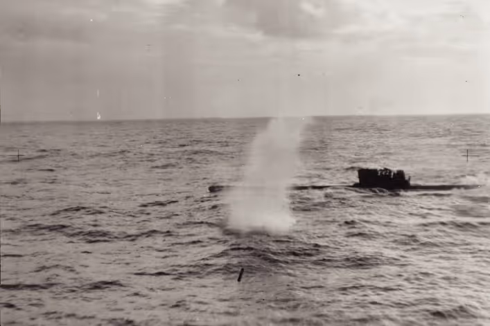 German U-Boat U-342 being bombed in WWII