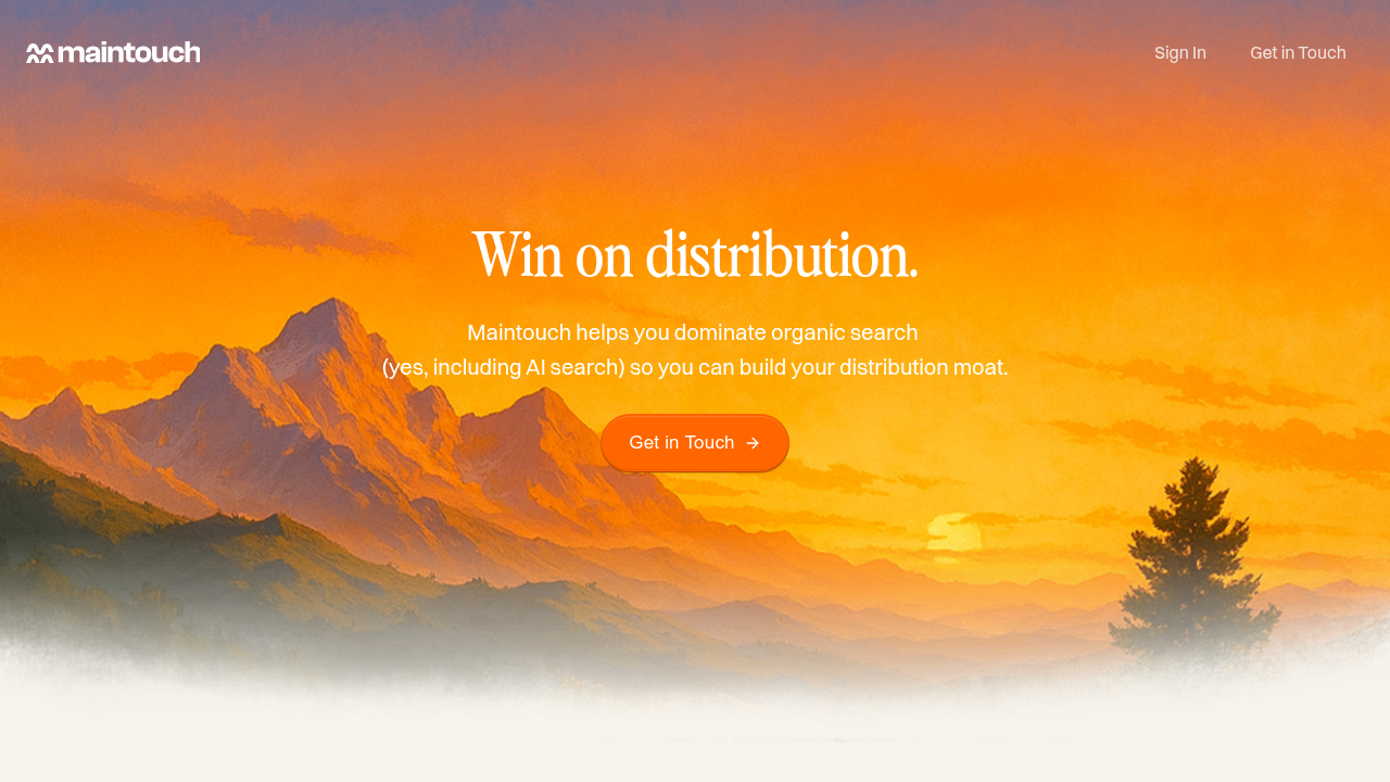 Maintouch multi-touch development platform homepage showing visual development environment and gesture tools