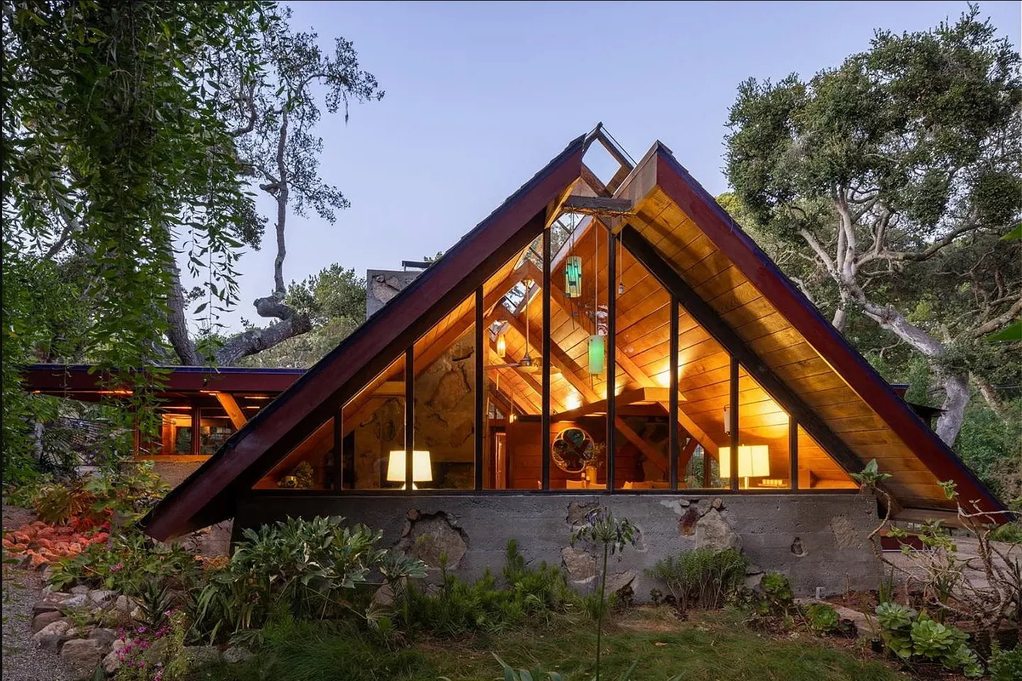 Front glass structure of the Mark Mills House, the architect's first Carmel work, on Mission Street