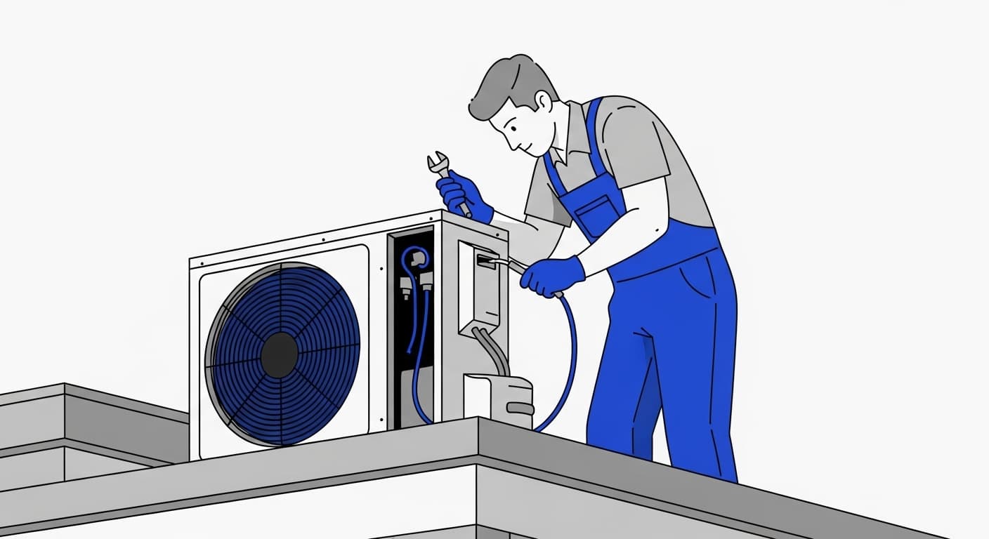 professional technician fixing commercial air conditioner 