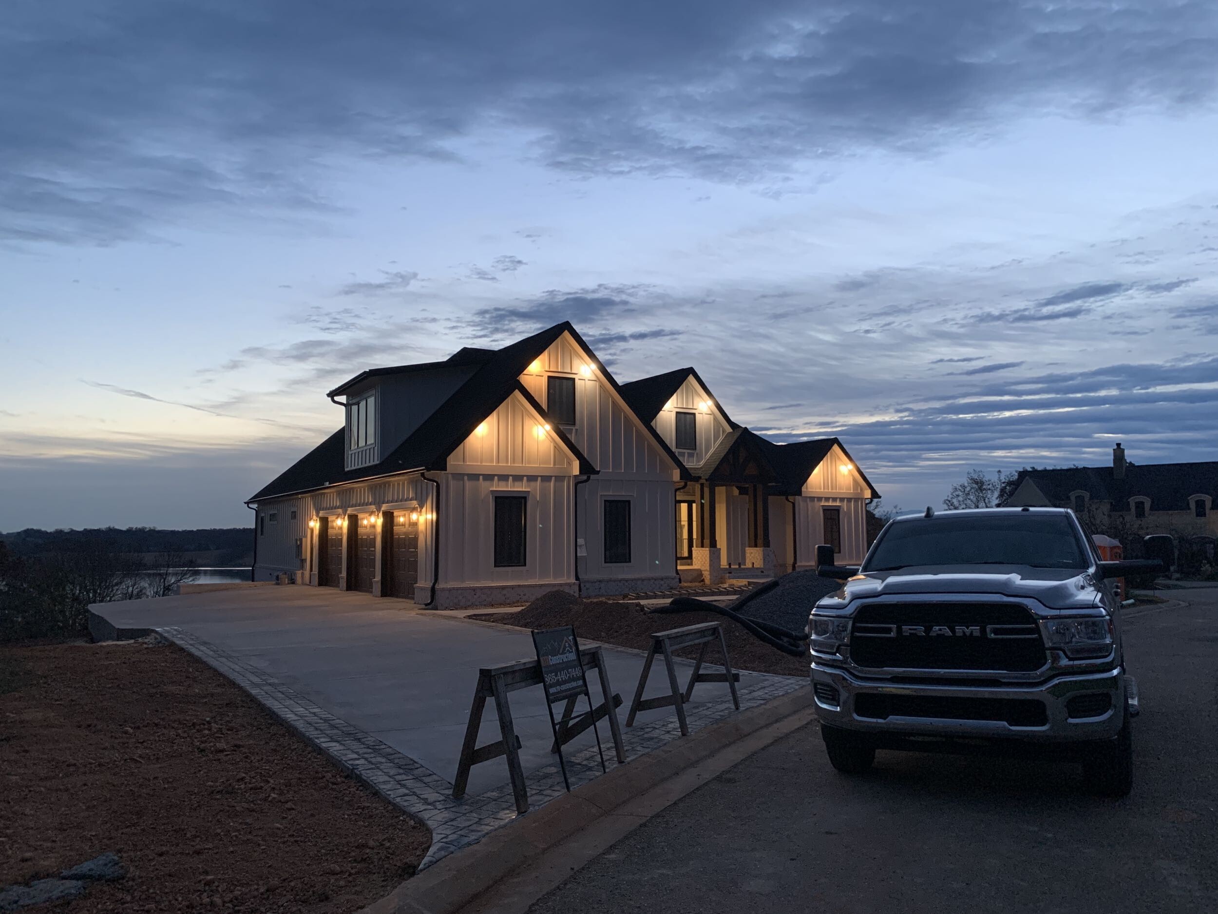 New build house at sunset