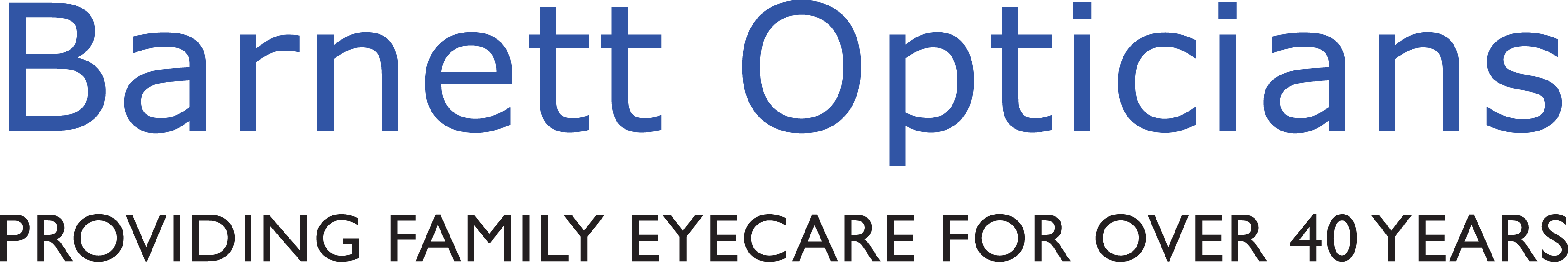 Barnett Opticians logo with tagline about 40 years of family eyecare