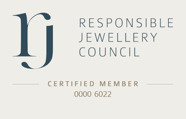 Logo des Responsible Jewellery Council mit dem Text 'Certified Member 0000 6022'.