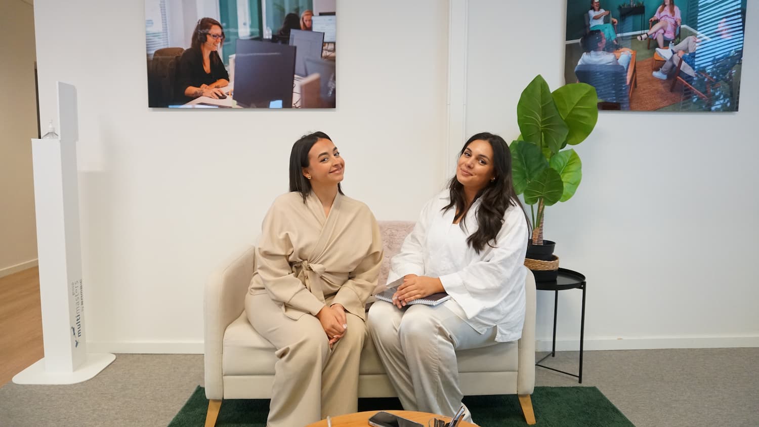 Oumaima and Inara in a sofa at our office in Mechelen