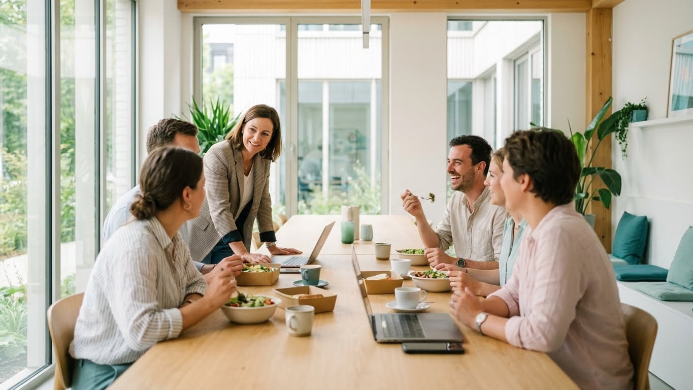 Office Manager in Gent tijdens de lunch. 