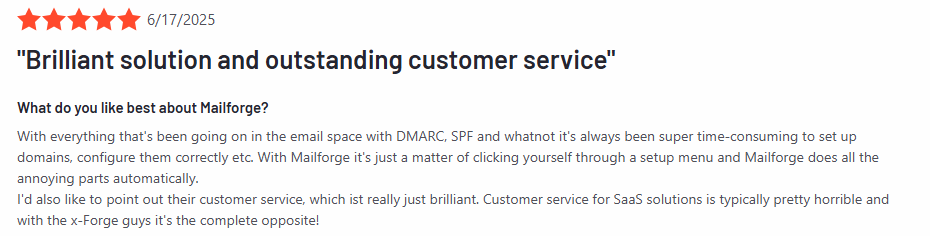 Mailforge user review on g2.com