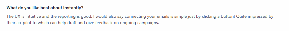 Instantly user review on g2.com