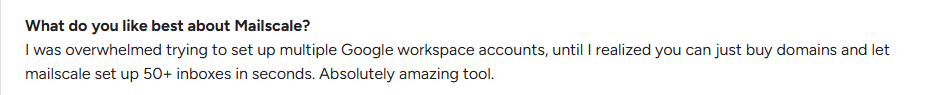 MailScale user review on G2.com