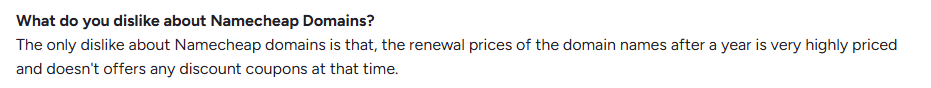 Namecheap user review on G2.com