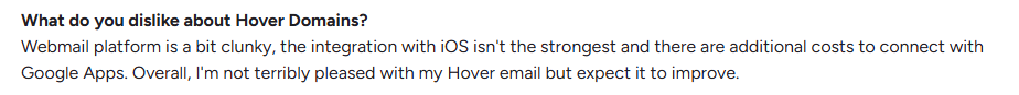 Hover user review on G2.com