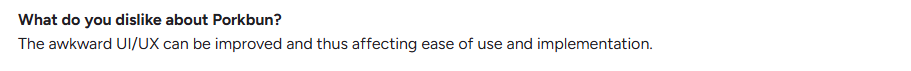 Porkbun user review on G2.com