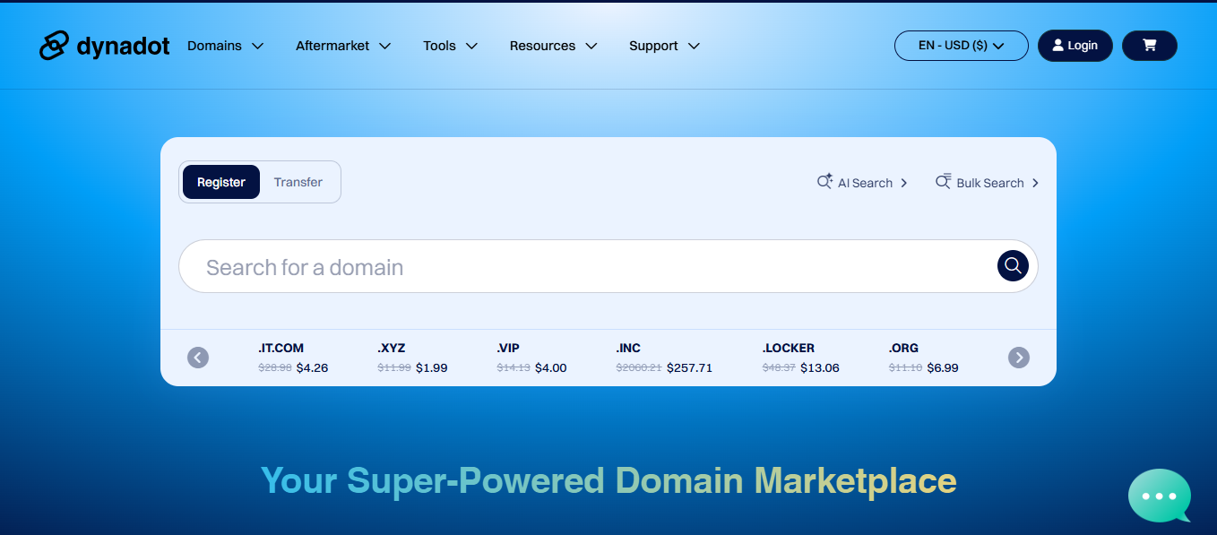 Dynadot home page