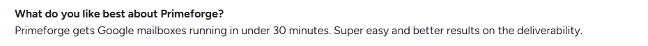 Primeforge user pricing for its fast setup of Google mailboxes