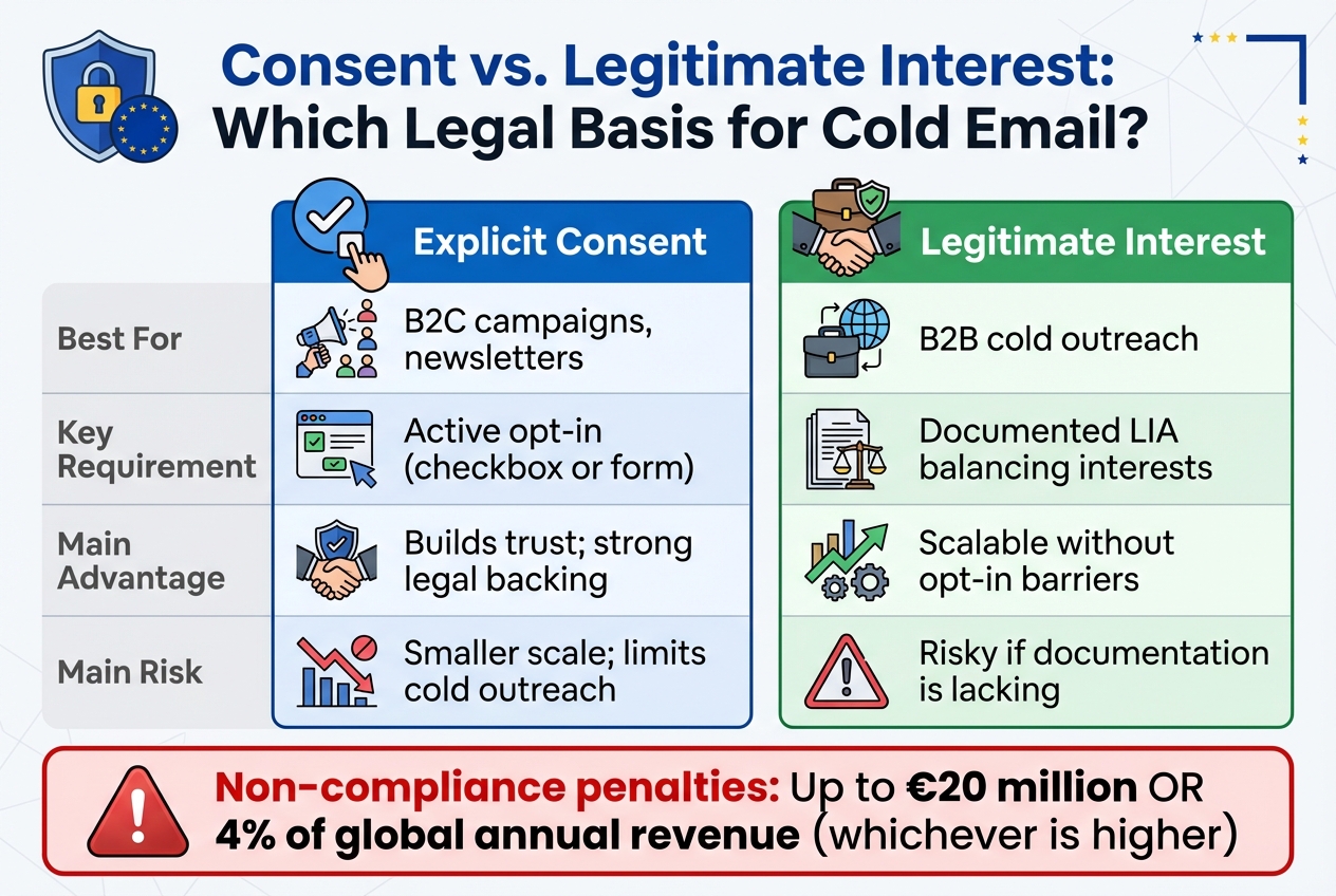GDPR Cold Email Compliance: Consent vs Legitimate Interest Comparison