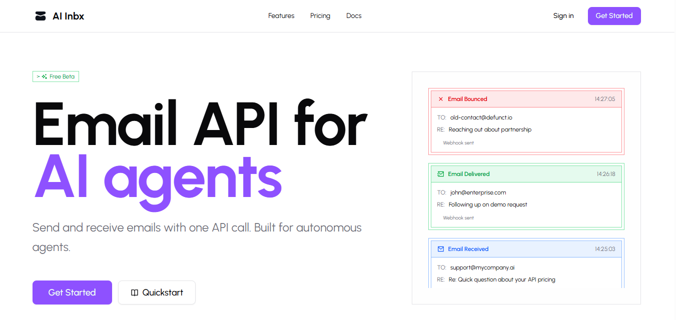 AI Inbx- Best AgentMail alternative with API for AI Agents