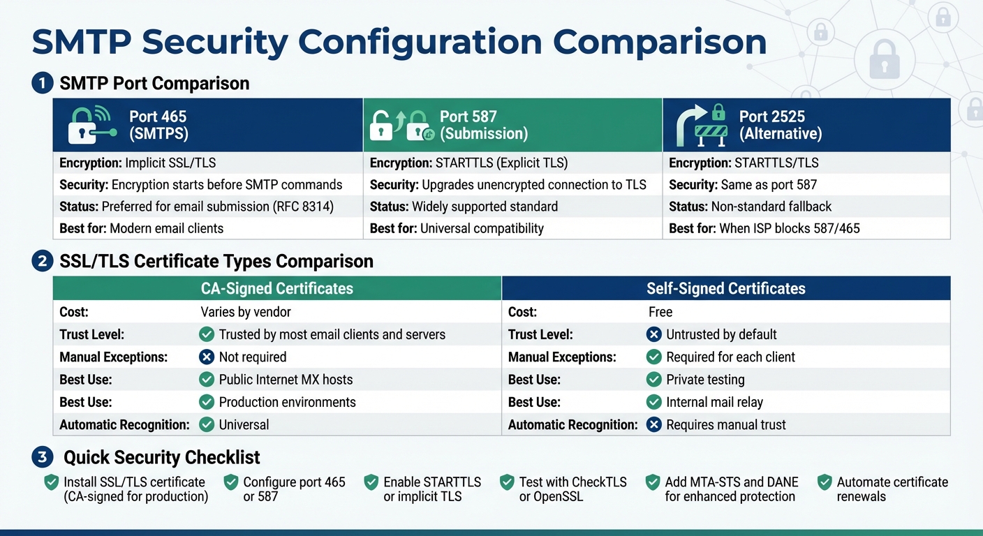 SMTP Port and Certificate Comparison Guide for Secure Email