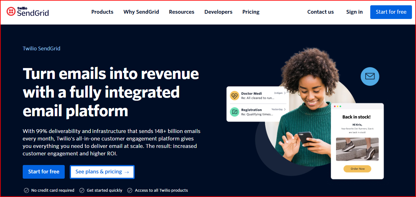 Sendgrid homepage
