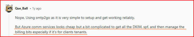 Azure SMTP user feedback about its technical management