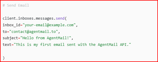 sending email through Agentmail