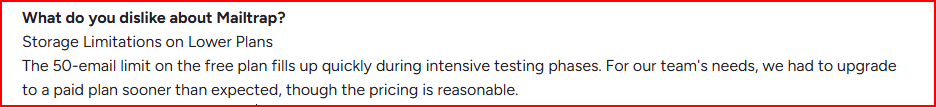 Mailvry user feedback about the limitation of storage in lower plans