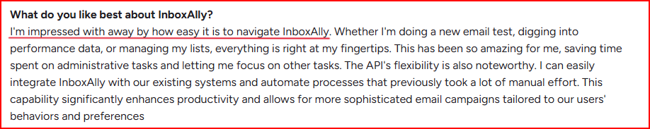 InboxAlly user feedback about its easy navigation