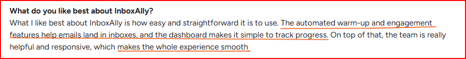 Inboxally user complimenting its auto warmup feature
