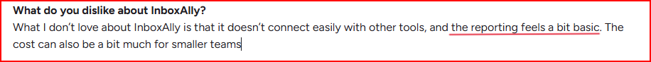 InboxAlly talking about its limited integration and basic reporting