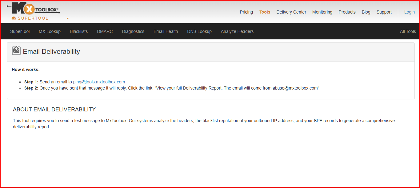 MXToolbox email deliverability checker