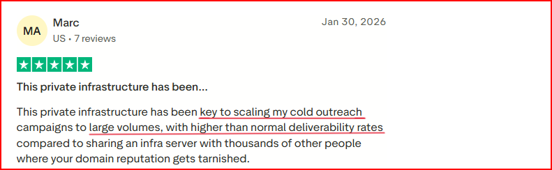 Infraforge user complimenting about its high deliverability rates