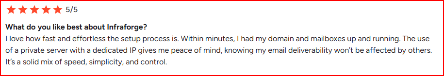 Infraforge user satisfaction with its Dedicated IPs