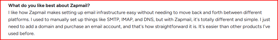 Zapmail user complimenting about its automated and easy setup