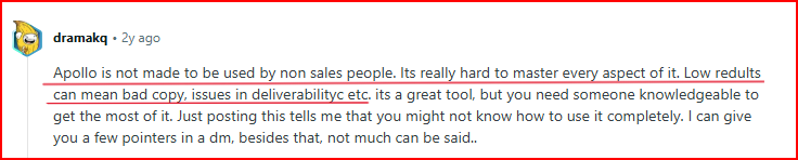 Apollo review by user saying that it's hard to get best results in every aspect