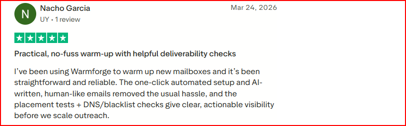 Warmforge user talking how helpful its deliverability checks