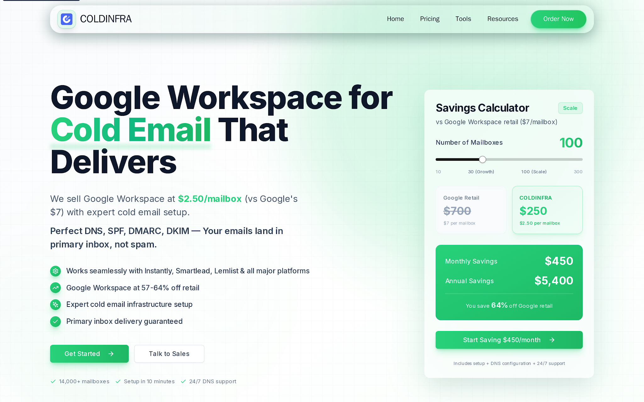 ColdInfra Google Workspace pricing calculator