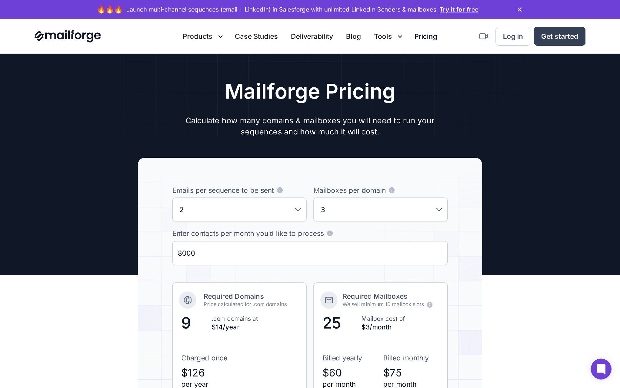 Mailforge shared email infrastructure pricing for cold email inboxes