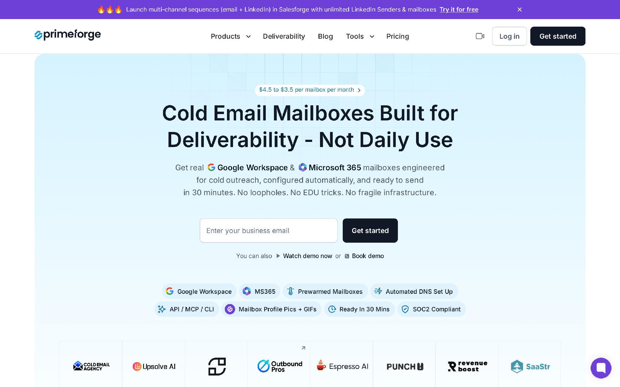 Primeforge Google and Microsoft mailboxes for cold outreach