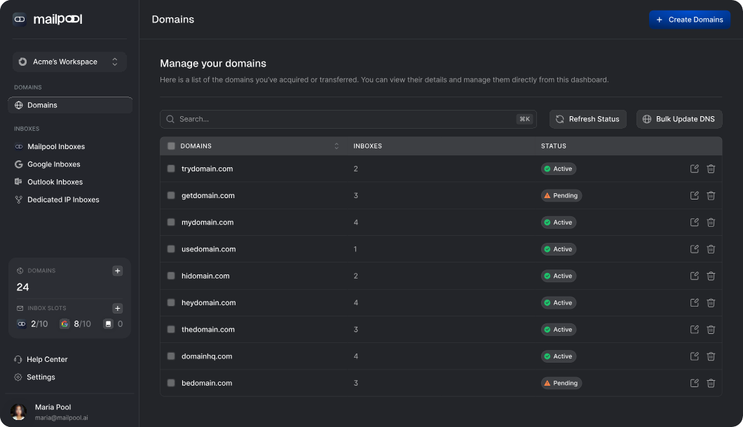 Domains in Mailpool
