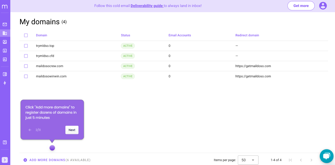 Domains in Maildoso