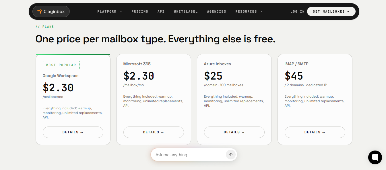Clayinbox pricing